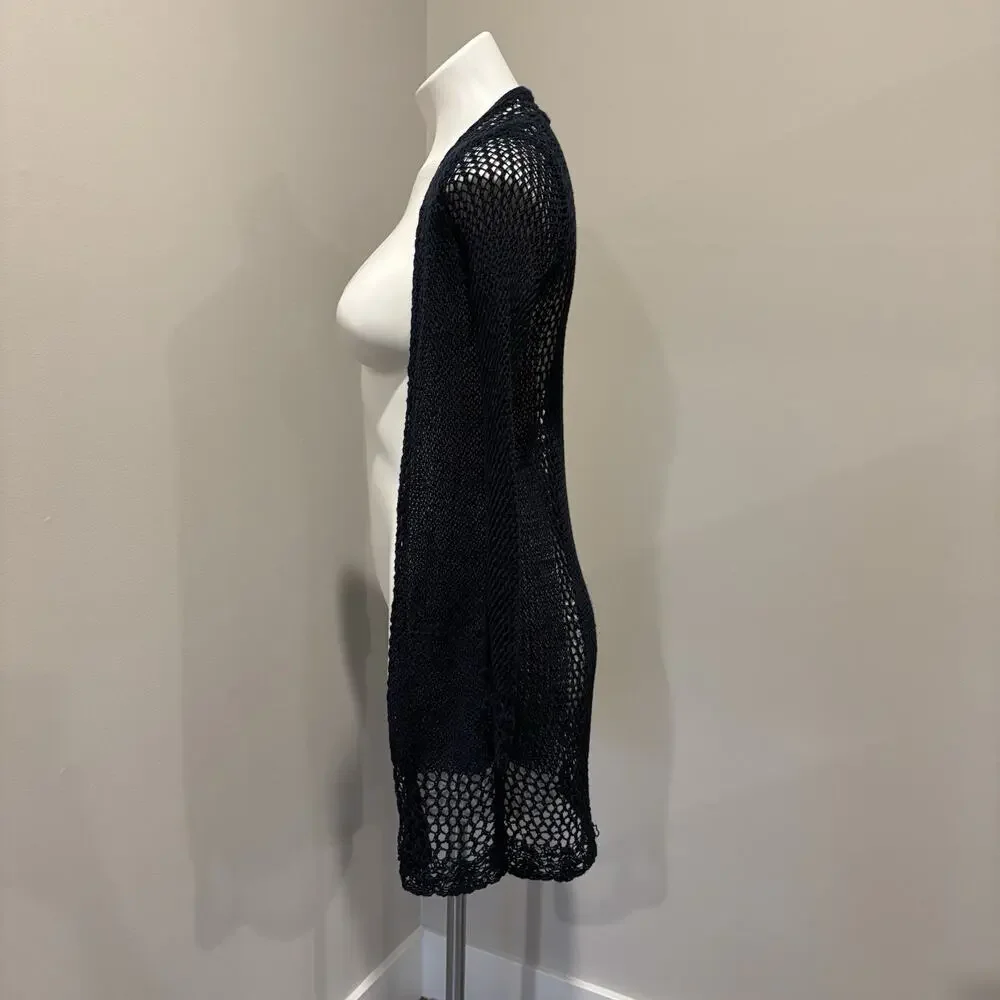 Lucky Brand Duster XS Dark Navy Blue Crochet Open Front - Picture 3 of 10